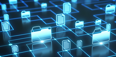 Digital network of file folder and document icons